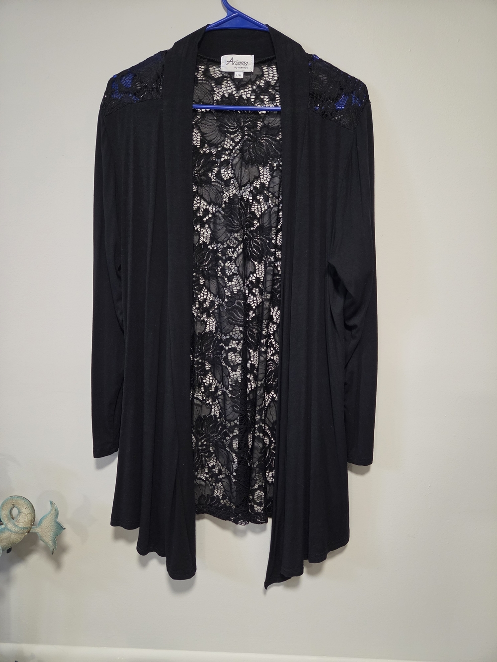 Arianna By Howards Black Lace-Back Open Cardigan